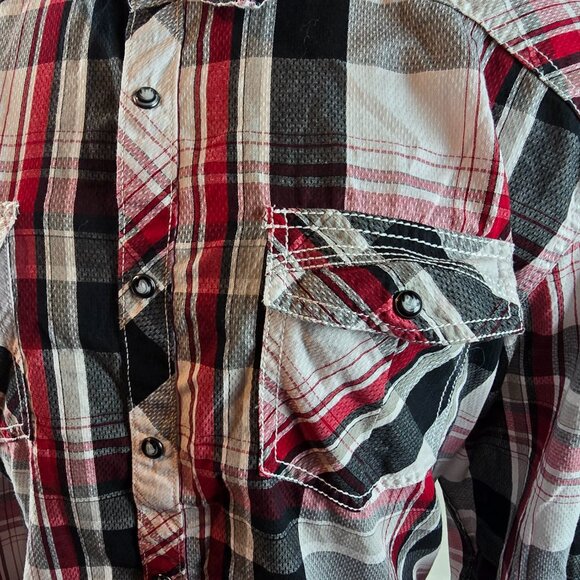 BKE Shirt Mens 2XL Red Pearl Snap Plaid Western Athletic Fit Casual Cowboy 1518 - Picture 3 of 9